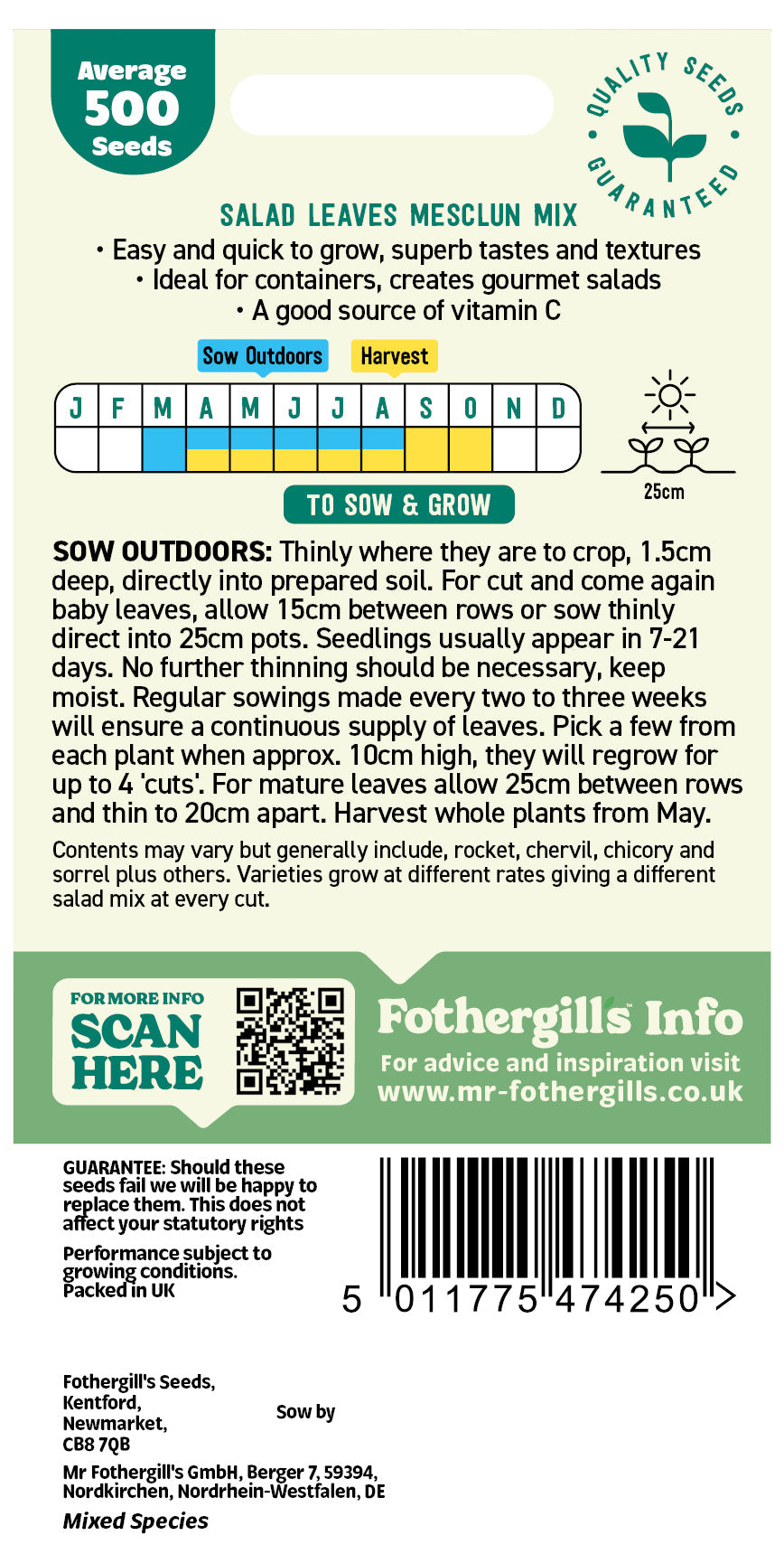 Mr Fothergill's Salad Leaves Mild Mix Seeds Packet