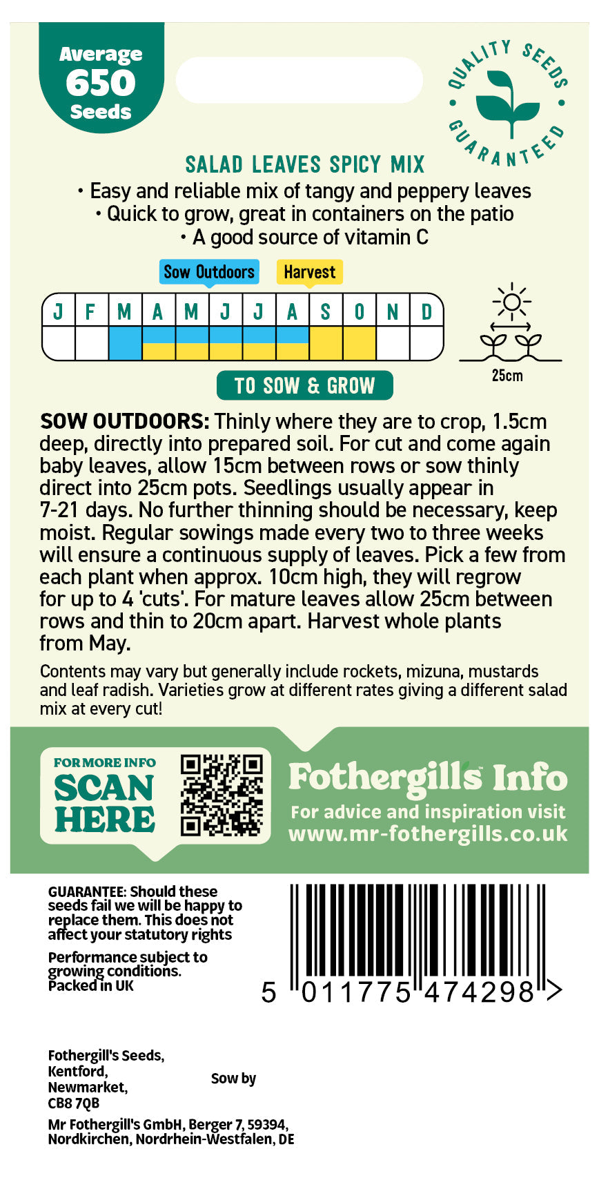 Mr Fothergill's Salad Leaves Spicy Mix Seeds Packet