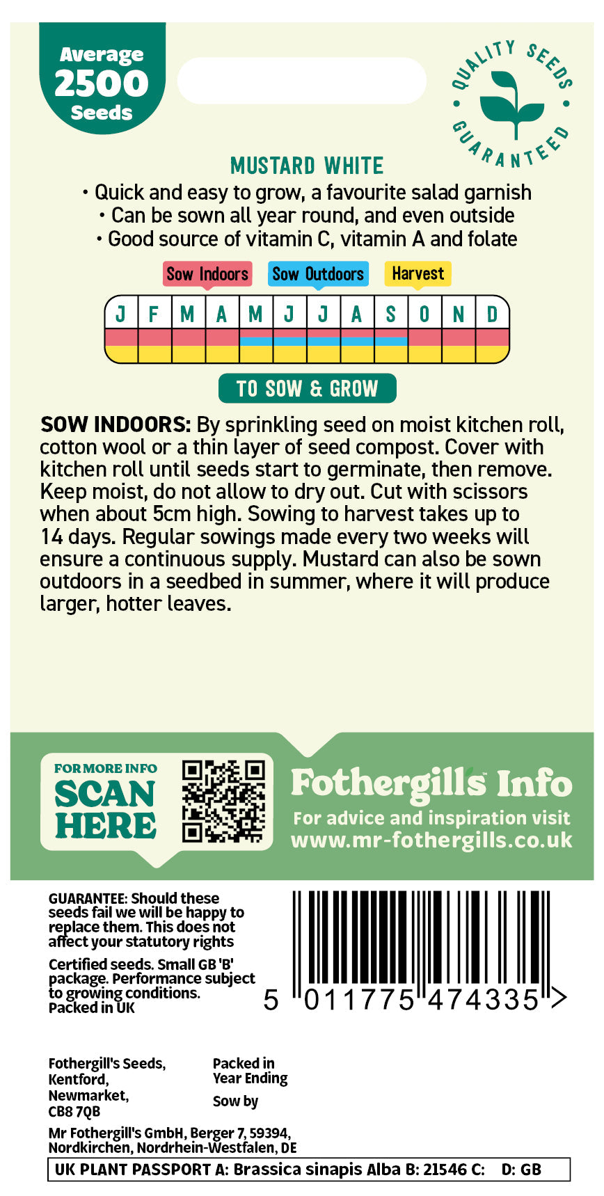 Mr Fothergill's Mustard White Seeds Packet