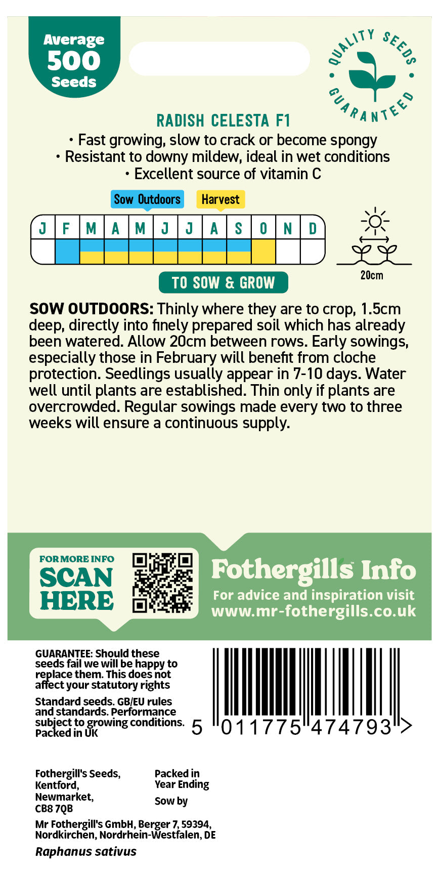 Mr Fothergill's Radish Celesta F1 Seeds Packet