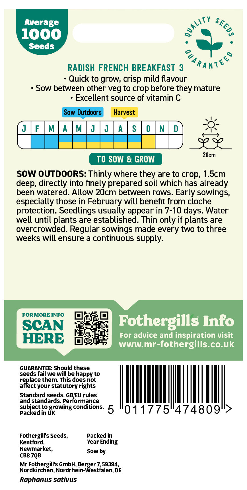 Mr Fothergill's Radish French Breakfast 3 Seeds Packet