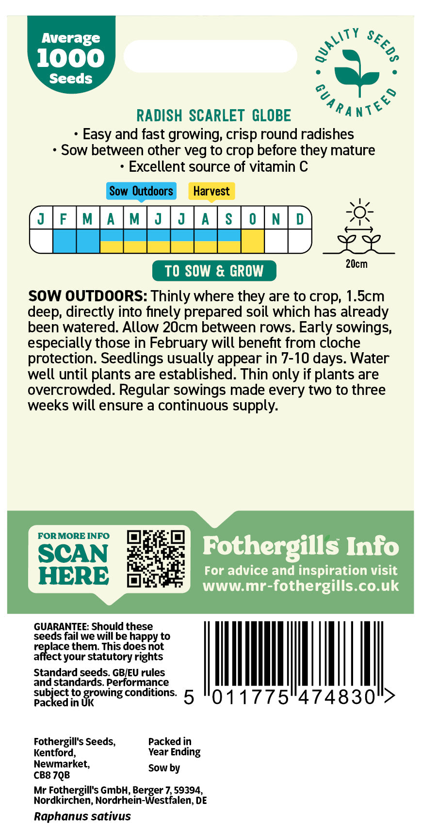 Mr Fothergill's Radish Scarlet Globe Seeds Packet