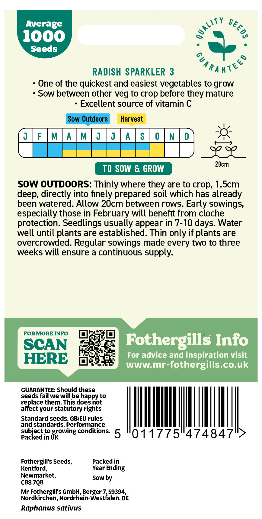 Mr Fothergill's Radish Sparkler 3 Seeds Packet