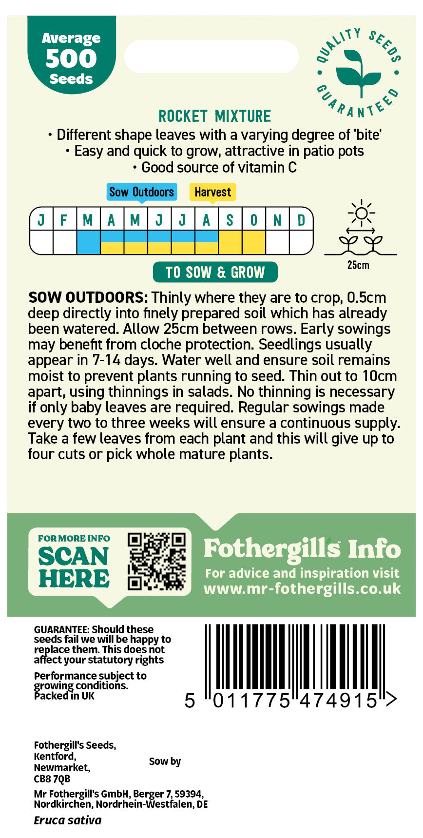 Mr Fothergill's Rocket Mix Seeds Packet