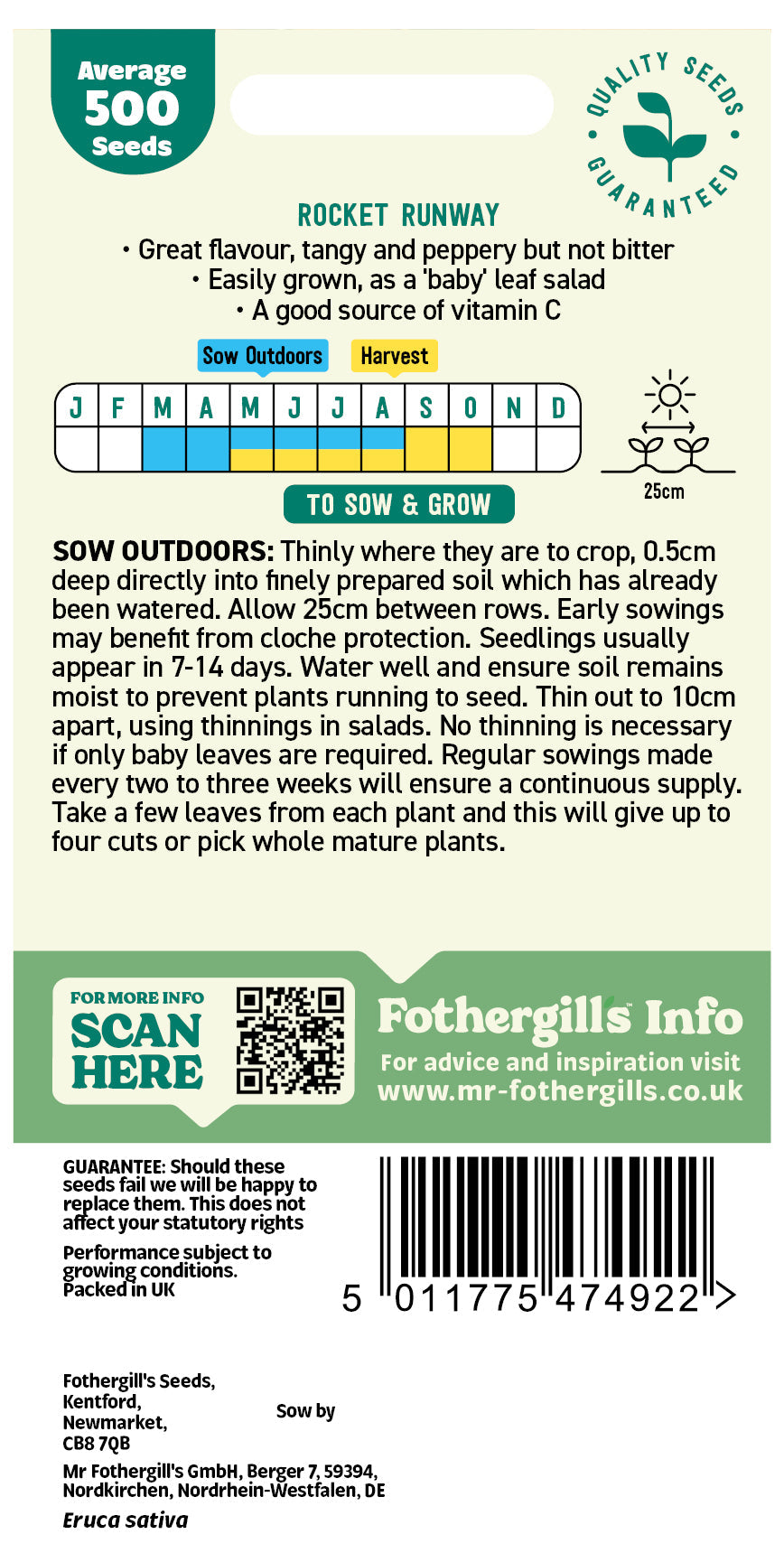 Mr Fothergill's Rocket Runway Seeds Packet
