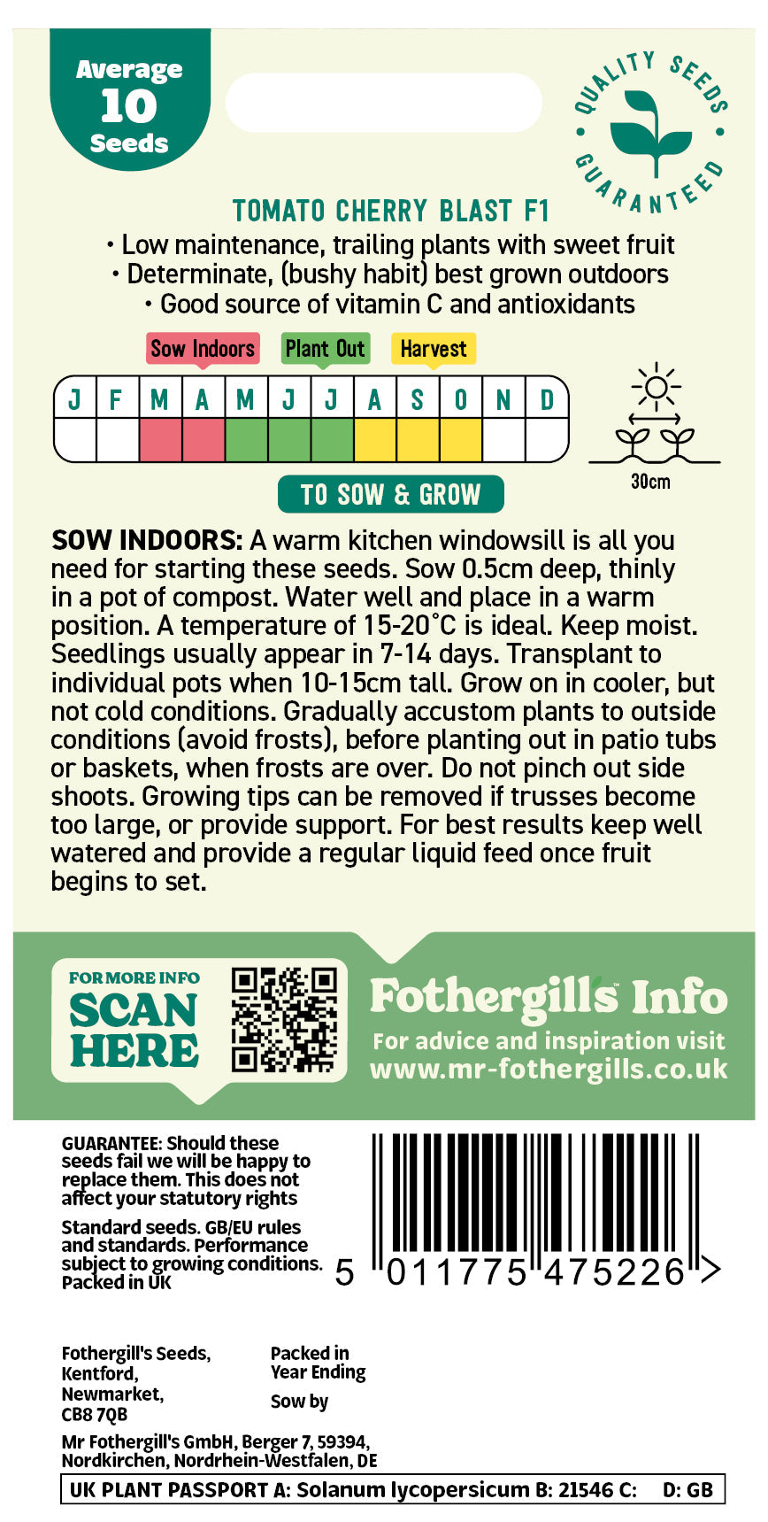 Mr Fothergill's Tomato Cherry Blast F1 Seeds Packet