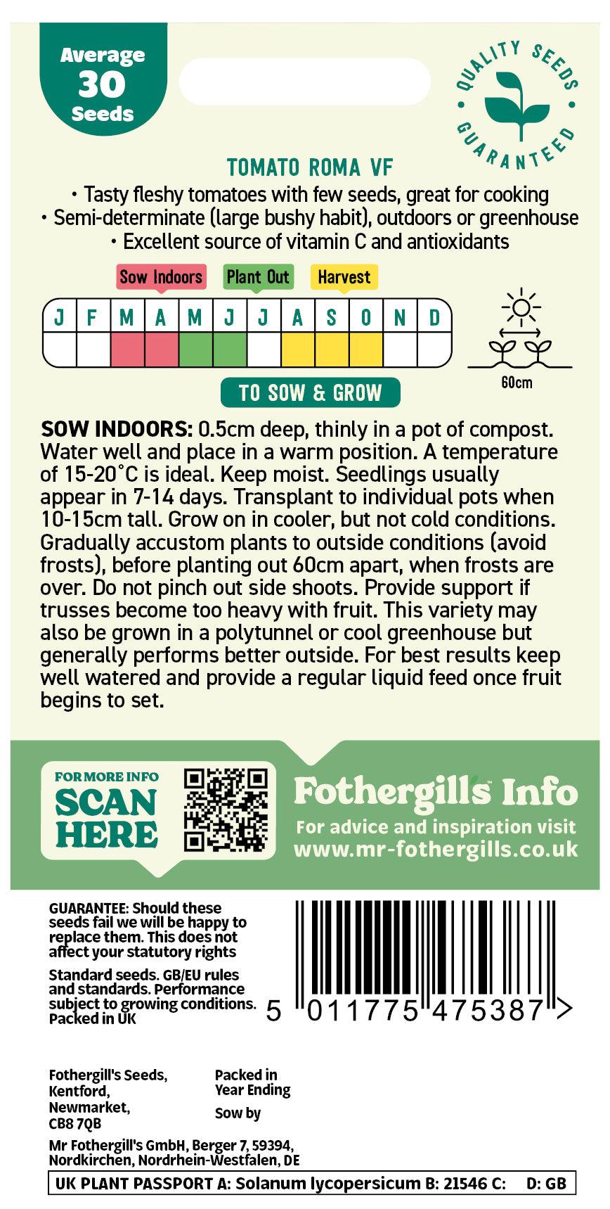 Mr Fothergill's Tomato Roma Vf Seeds Packet