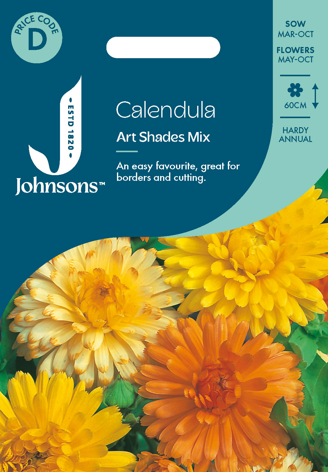 Johnsons Calendula Art Shades Mix Seeds Packet