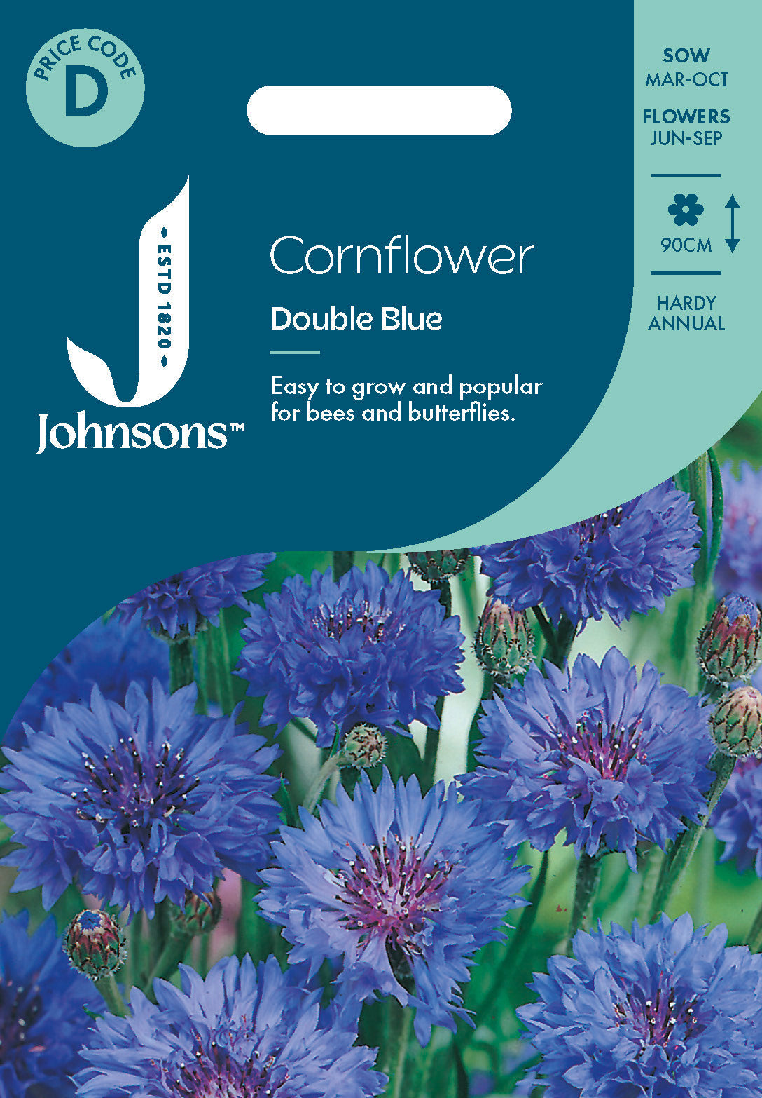 Johnsons Cornflower Double Blue Seeds Packet