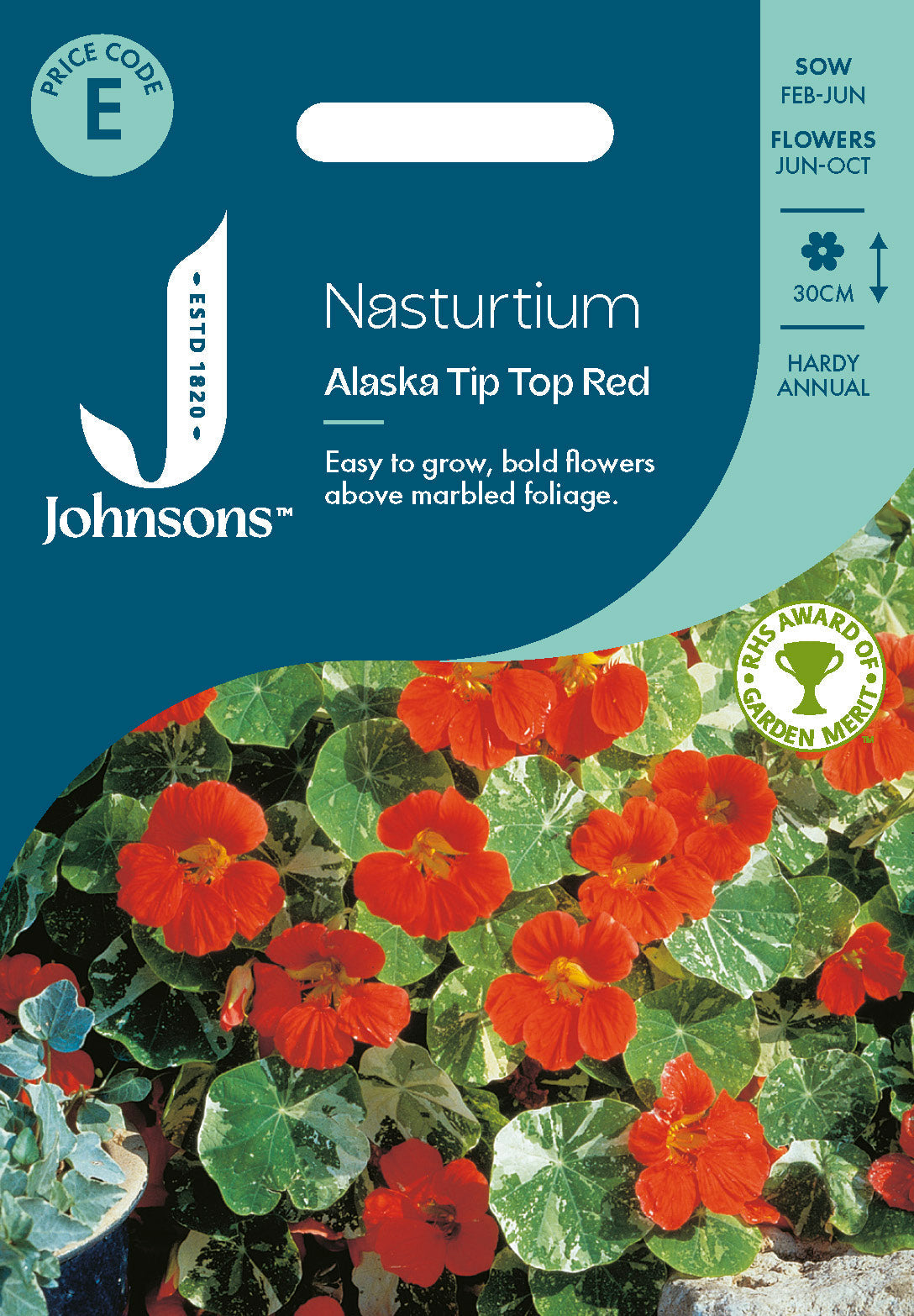 Johnsons Nasturtium Alaska Tip Top Red Seeds Packet
