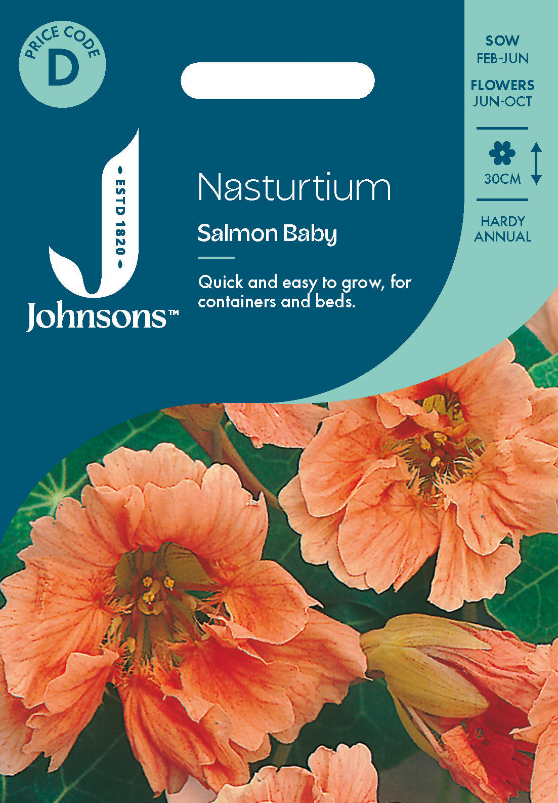 Johnsons Nasturtium Salmon Baby Seeds Packet