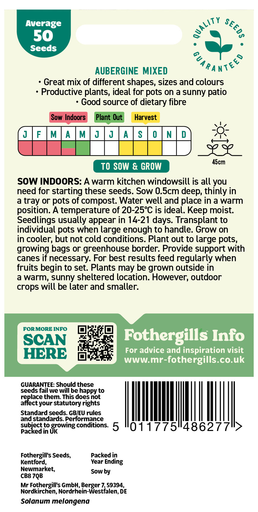 Mr Fothergill's Aubergine Mix Seeds Packet