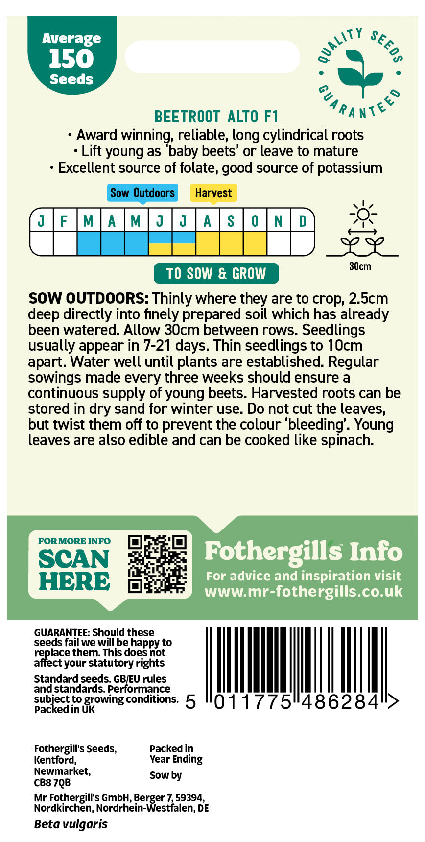 Mr Fothergill's Beetroot Alto F1 Seeds Packet