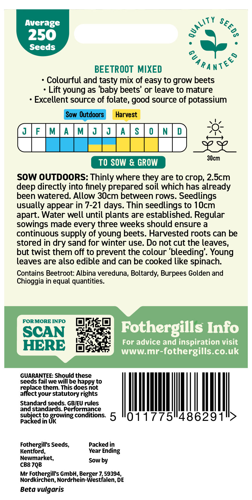 Mr Fothergill's Beetroot Mixed Seeds Packet