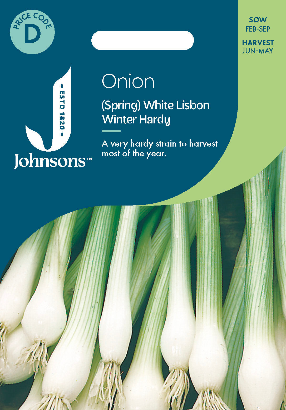 Johnsons Onion (Spring) White Lisbon Winter Hardy Seeds Packet