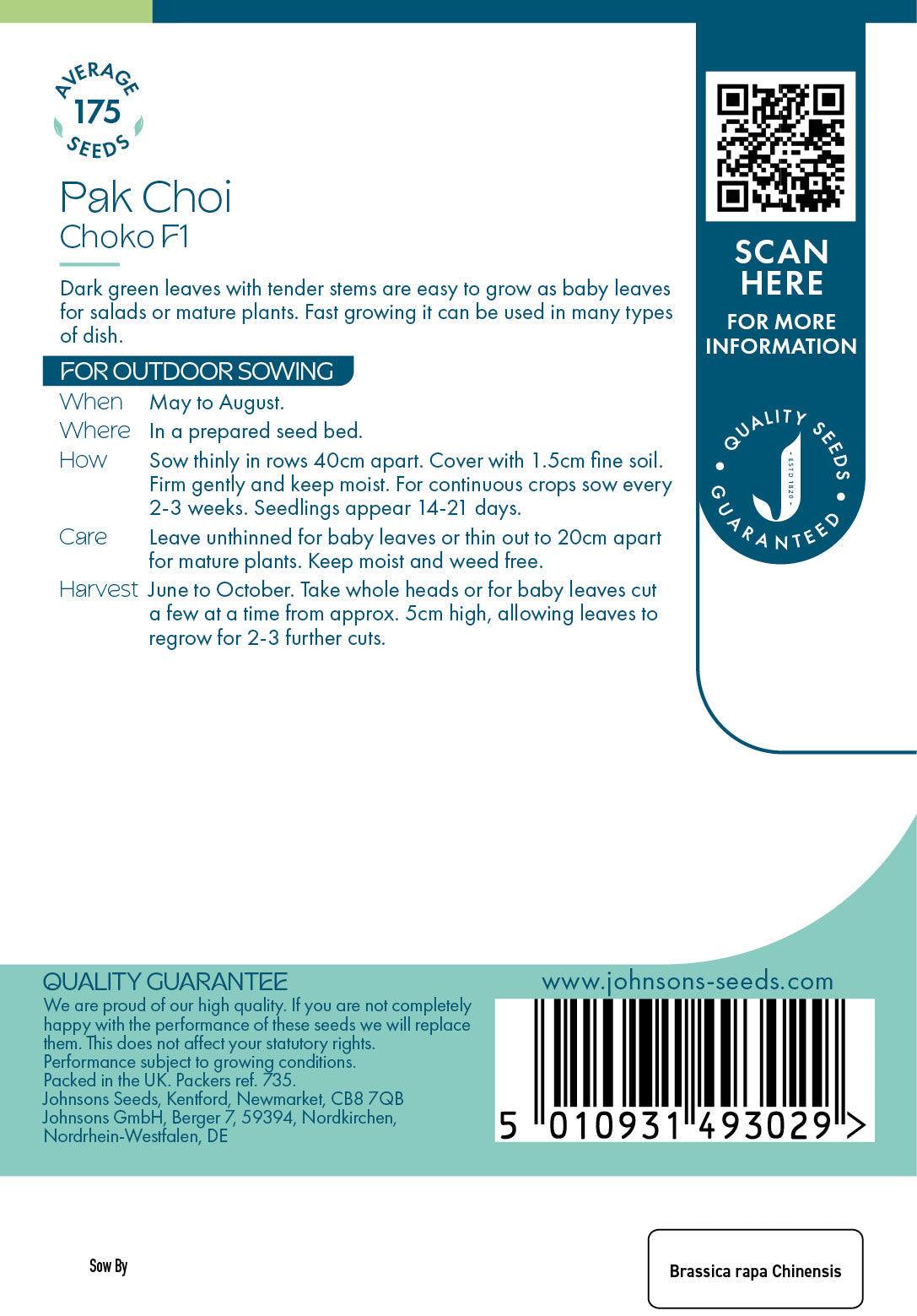 Johnsons Pak Choi Choko F1 Seeds Packet