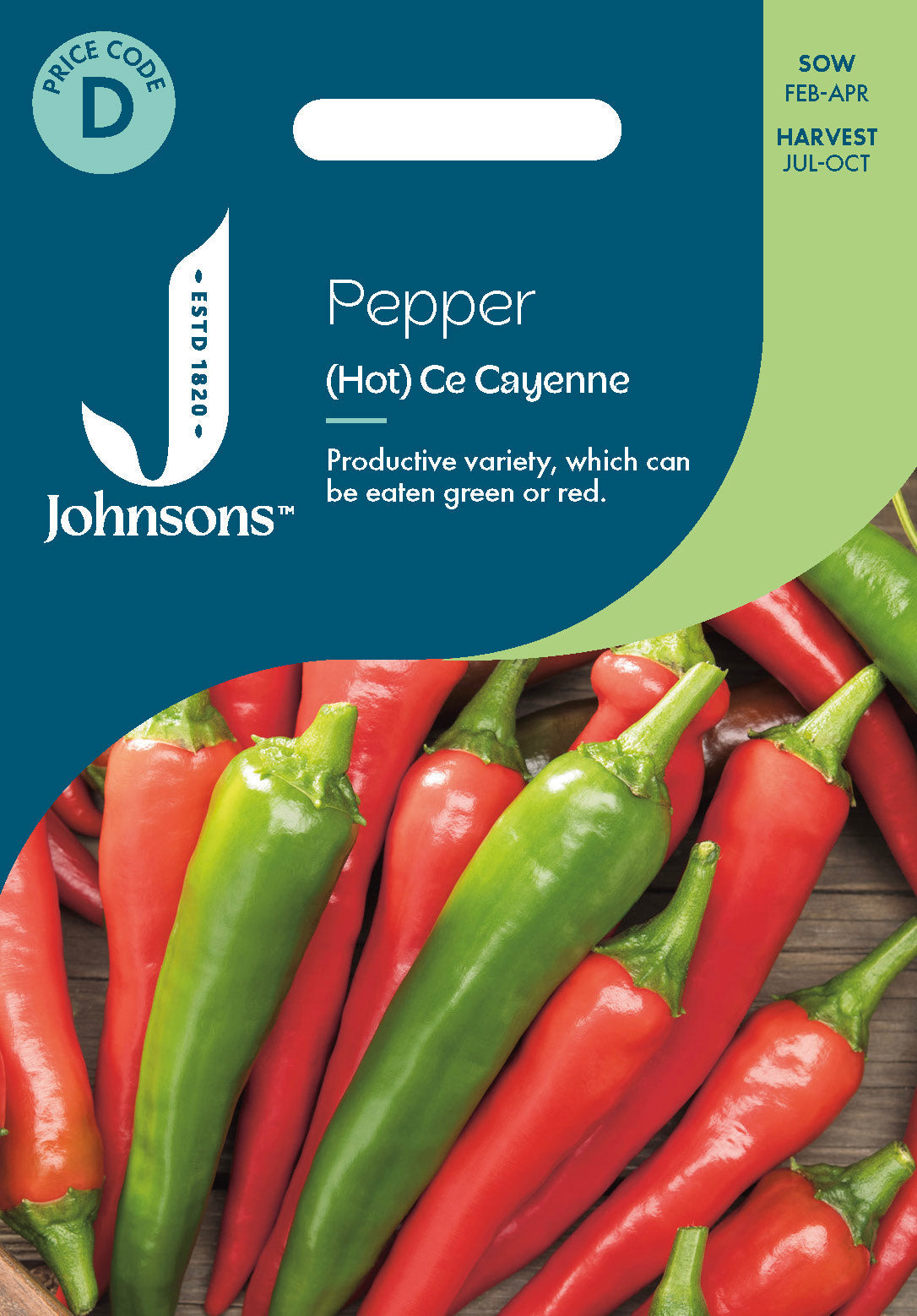 Johnsons Pepper (Hot) De Cayenne Seeds Packet