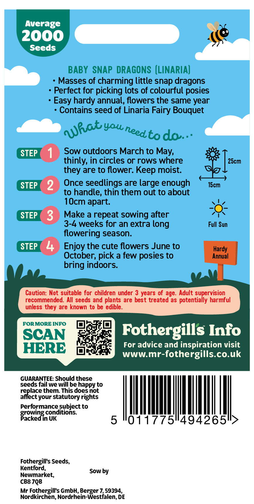 Mr Fothergill's Baby Snap Dragons Linaria Seeds Packet