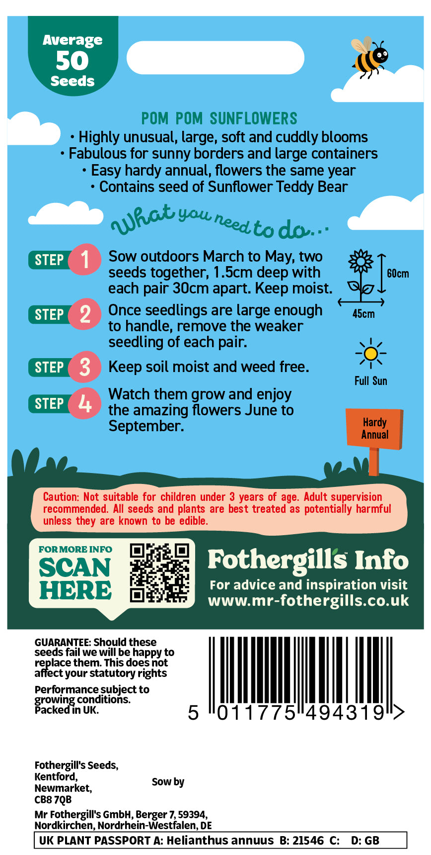 Mr Fothergill's Pom Pom Sunflowers Seeds Packet
