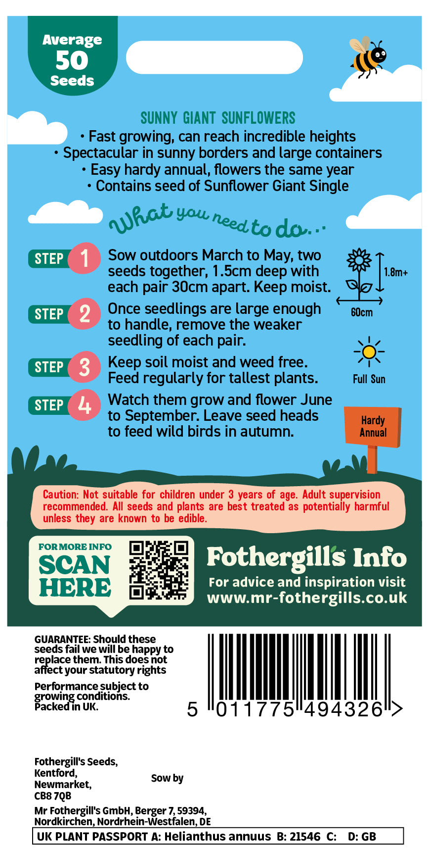 Mr Fothergill's Sunny Giant Sunflowers Seeds Packet