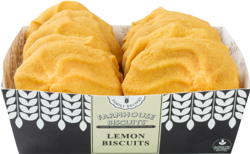 Box of lemon biscuits with a visible brand label on a white background