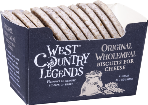 Box of West Country Legends wholemeal biscuits for cheese on a white background