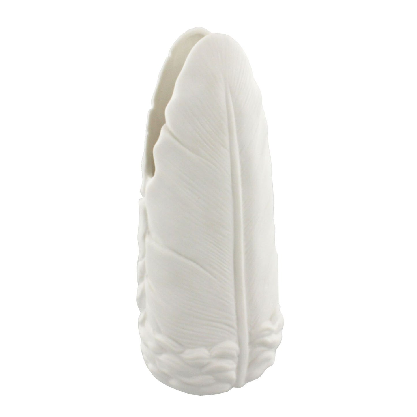 White feather-shaped vase on a white background