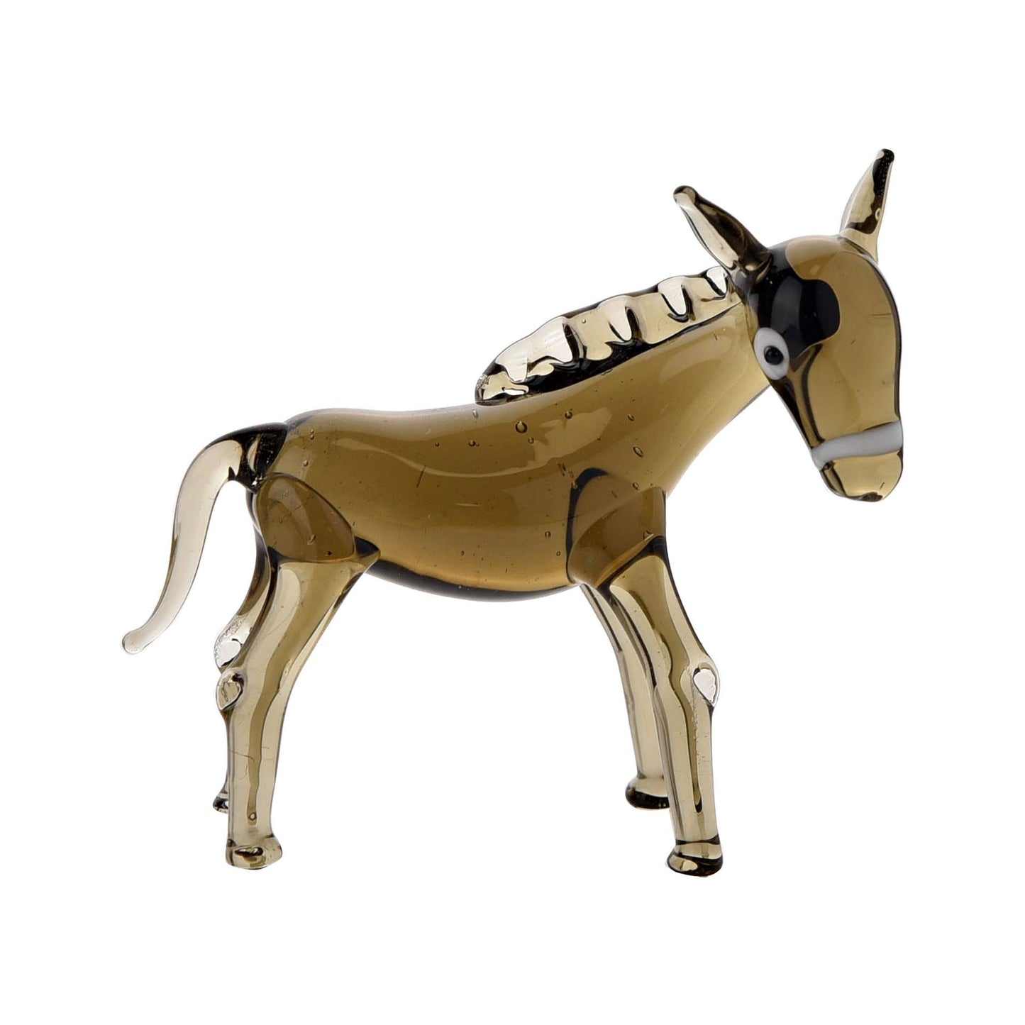 Glass donkey figurine on a white background