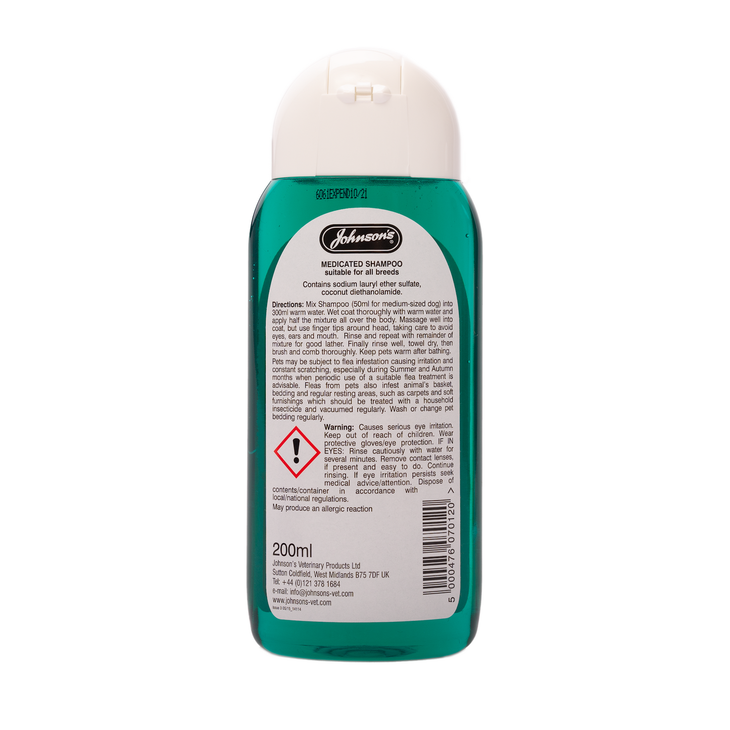Johnson's Medicated Dog Shampoo 200ml on a white background