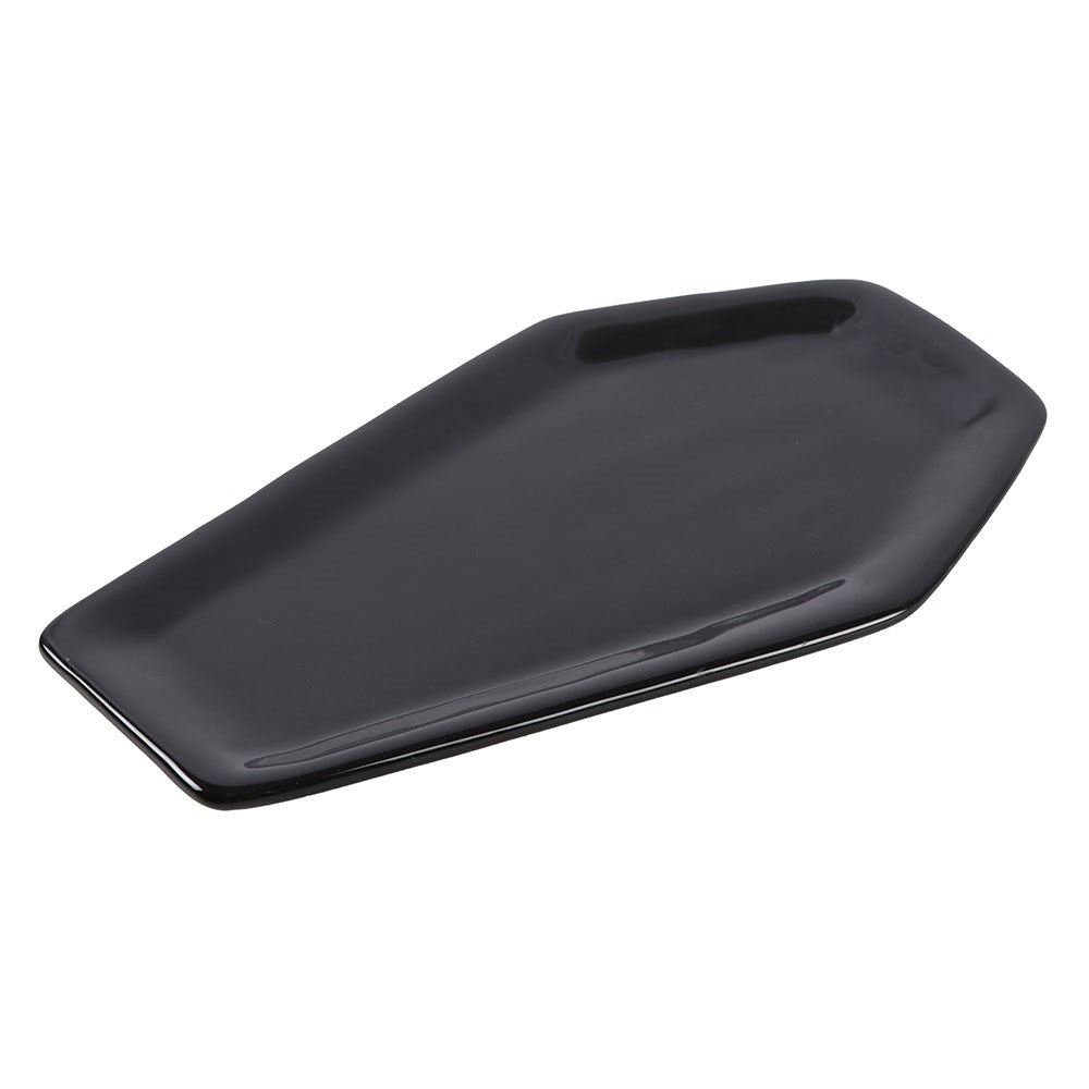 Black rectangular tray on a white background