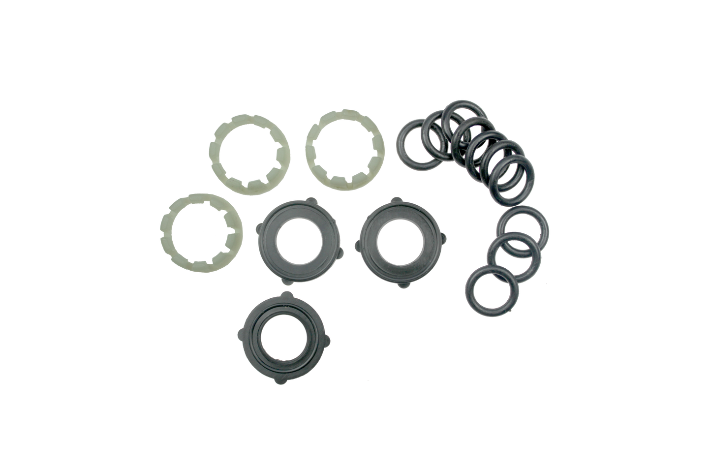 Set of gaskets and washers on a white background