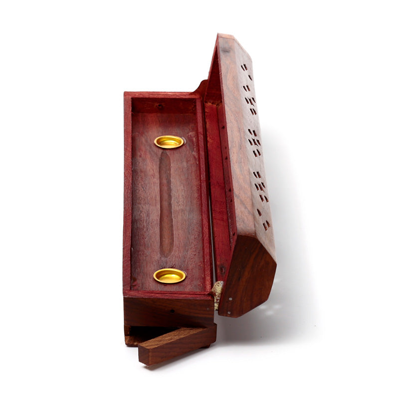 Wooden incense burner with a lid on a white background