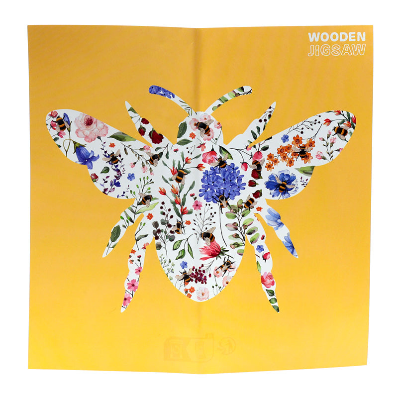 Colorful butterfly design on a yellow background with 'Wooden Jigsaw' branding.
