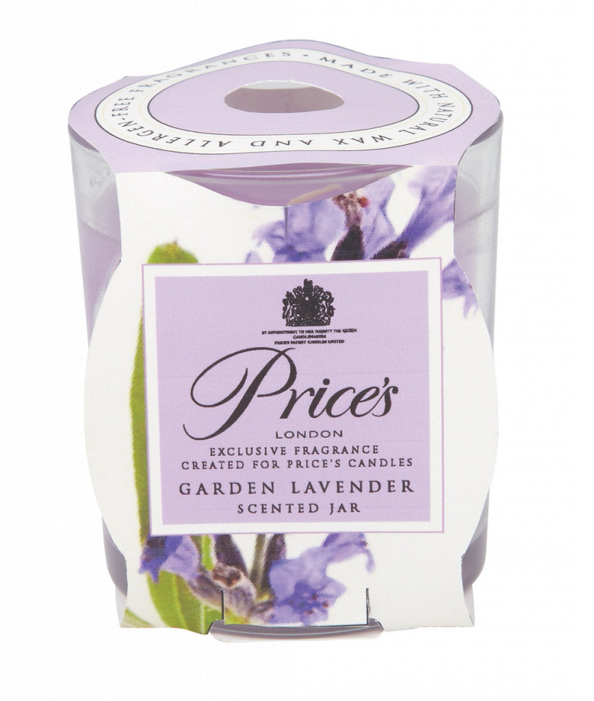 Garden Lavender scented jar with Price's London branding on a white background