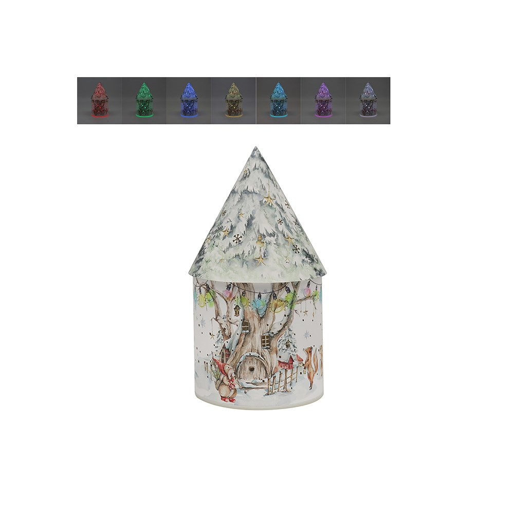 Decorative cylindrical container with animal illustrations on a white background