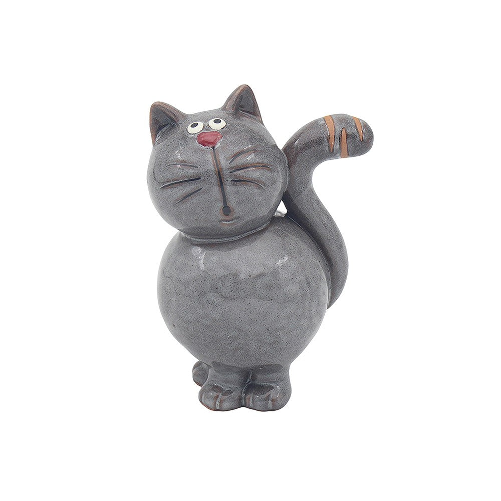 Ceramic cat figurine with a white background