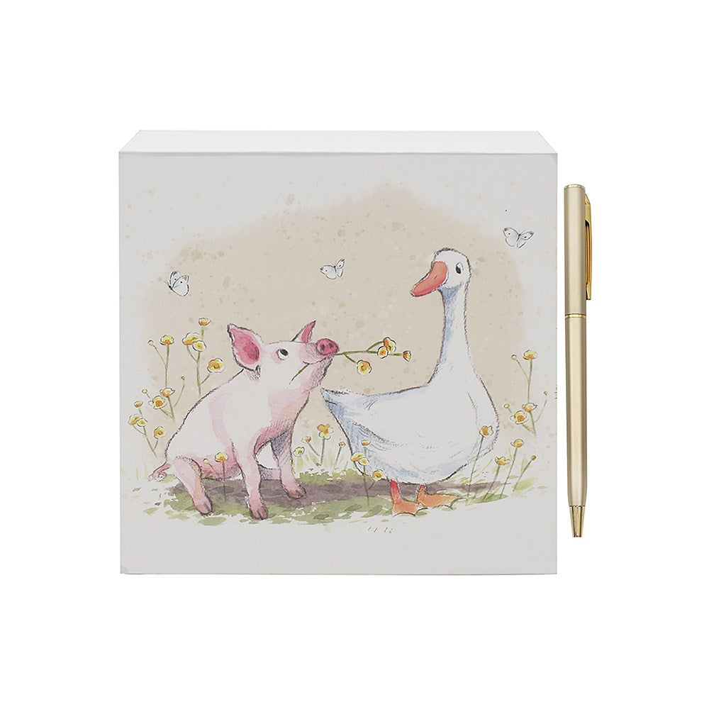 Memo block with pig and duck