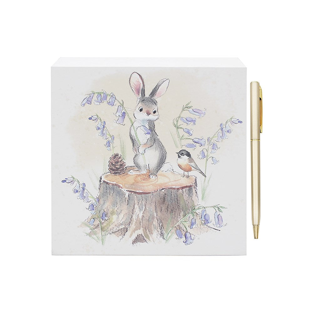 Memo block with hare and bird