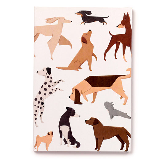 Notebook with dog illustrations on a white background