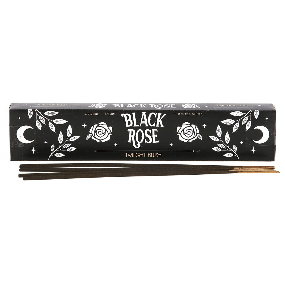 Box of Black Rose incense sticks with decorative design on a white background