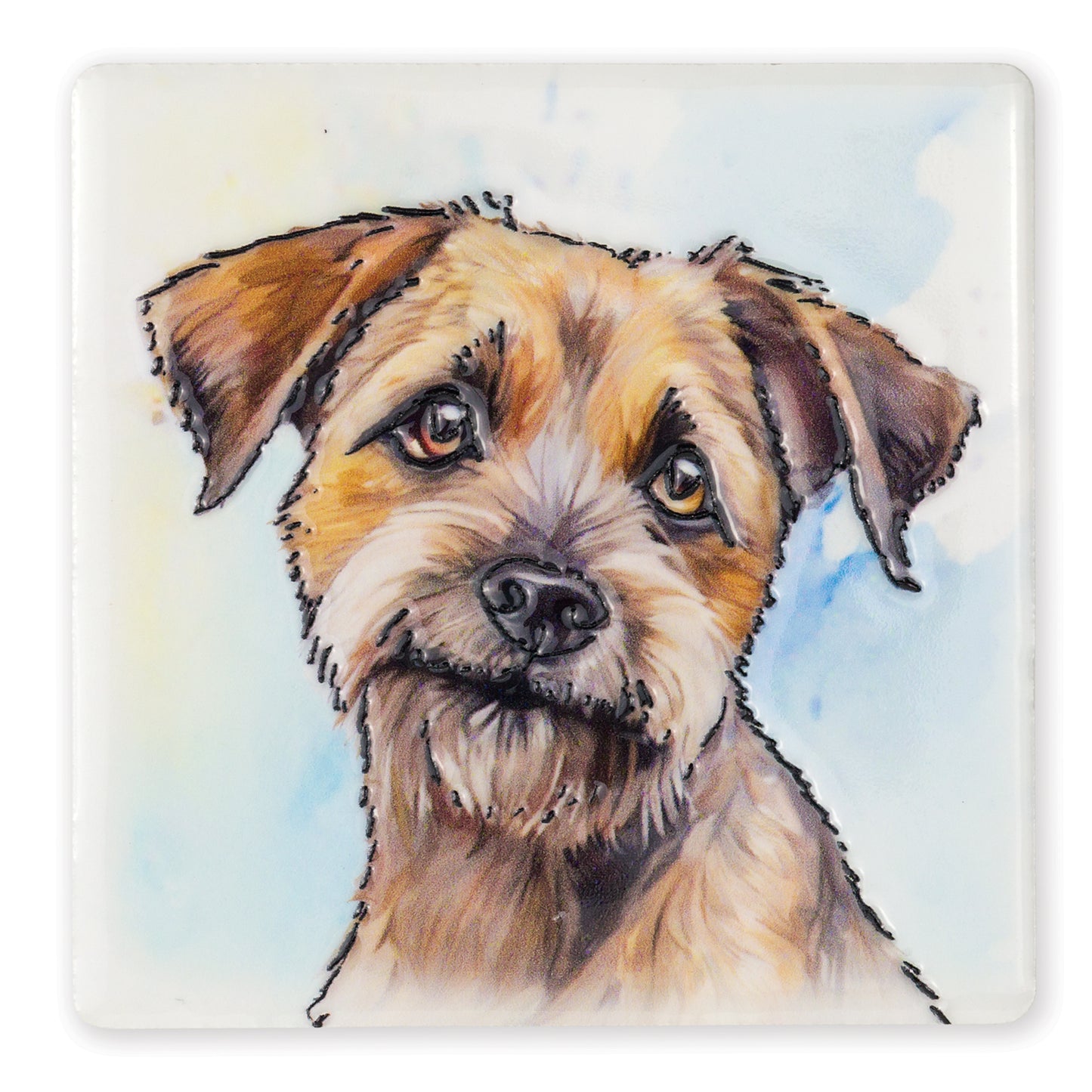 Coaster with a dog illustration on a white background