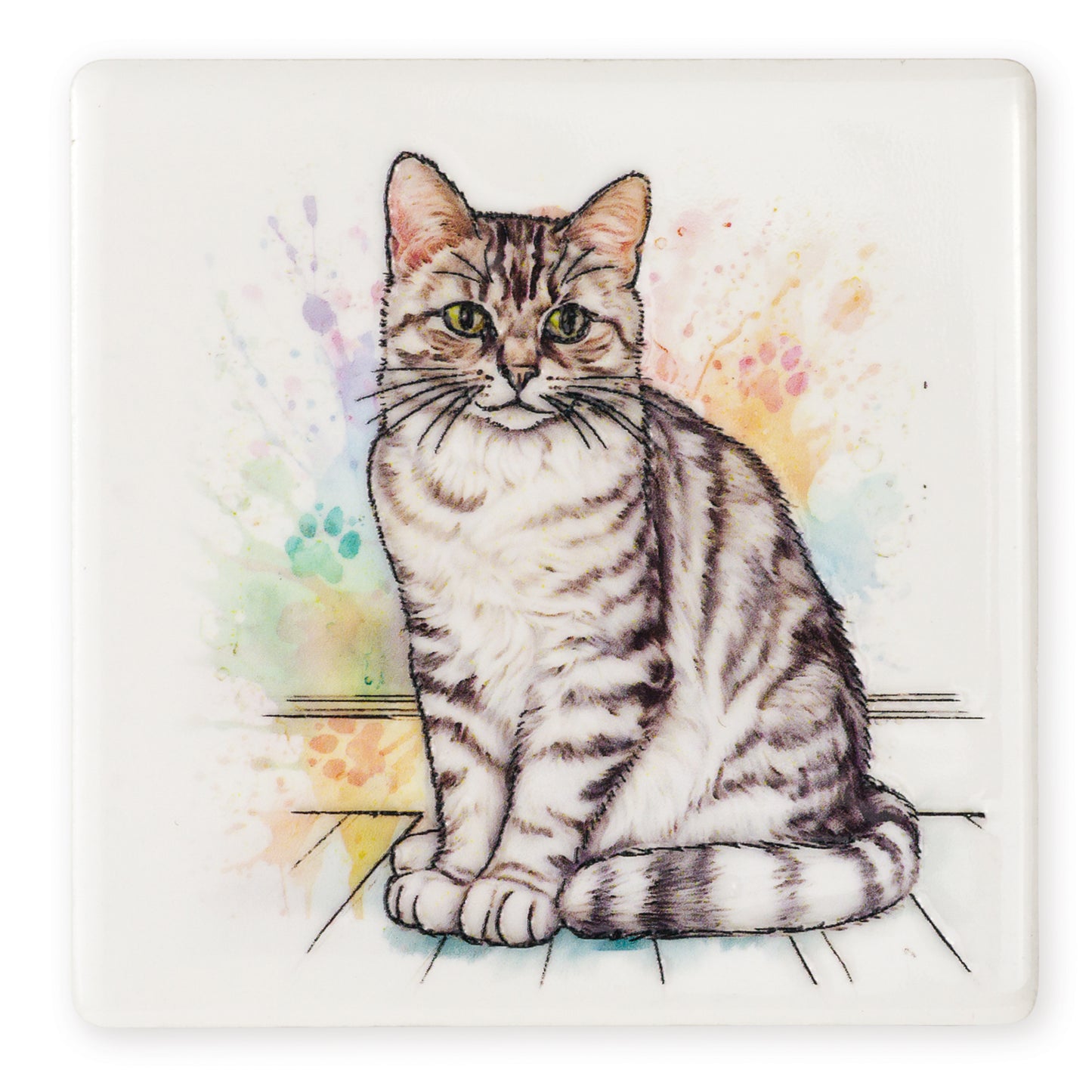Coaster with a cat illustration on a watercolor background