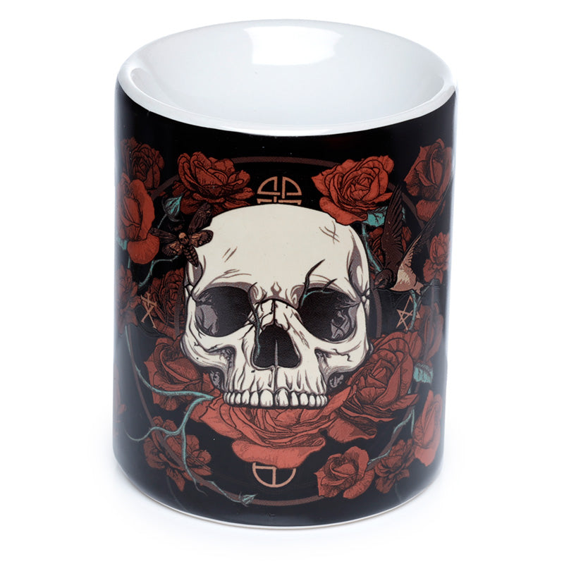 Mug with skull and roses design on a black background