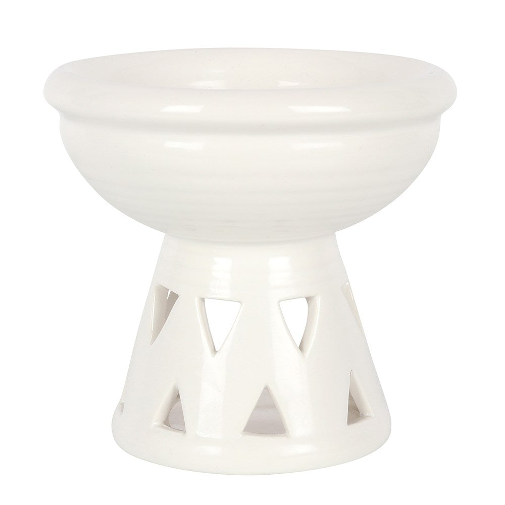 White ceramic bowl with a geometric base on a white background