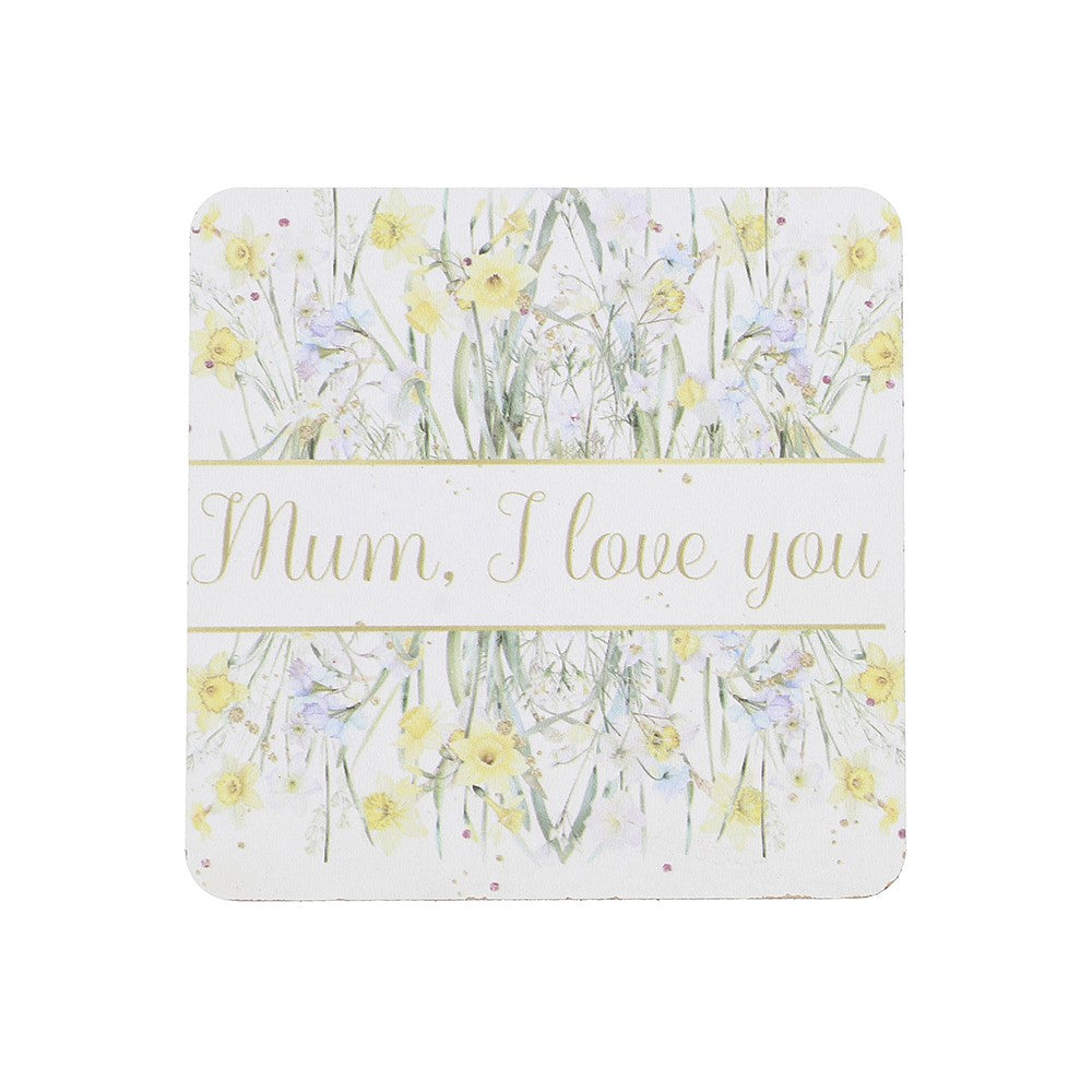Card with floral design and 'Mum, I love you' text on a white background