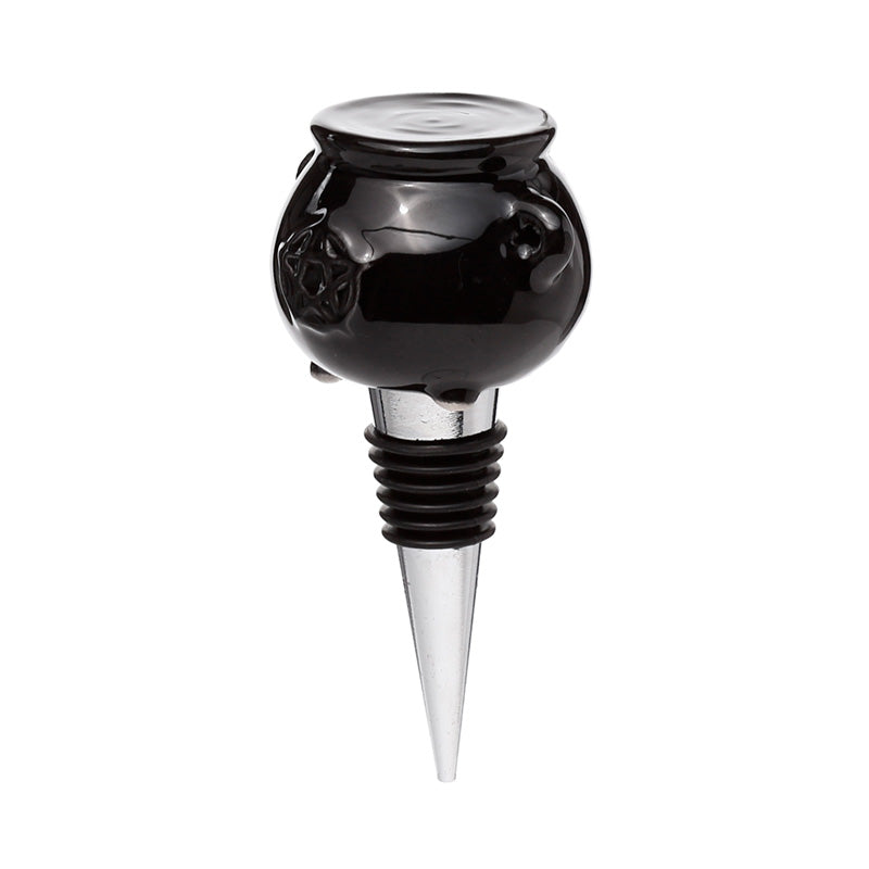 Black and silver wine bottle stopper on a white background
