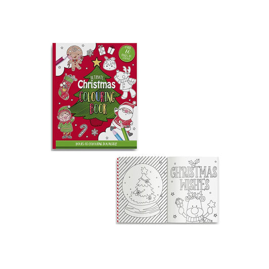 Christmas-themed colouring book with festive illustrations on a white background