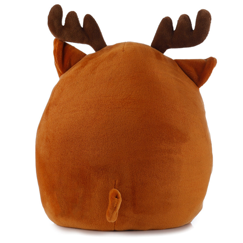 Brown plush toy with deer antlers on a white background