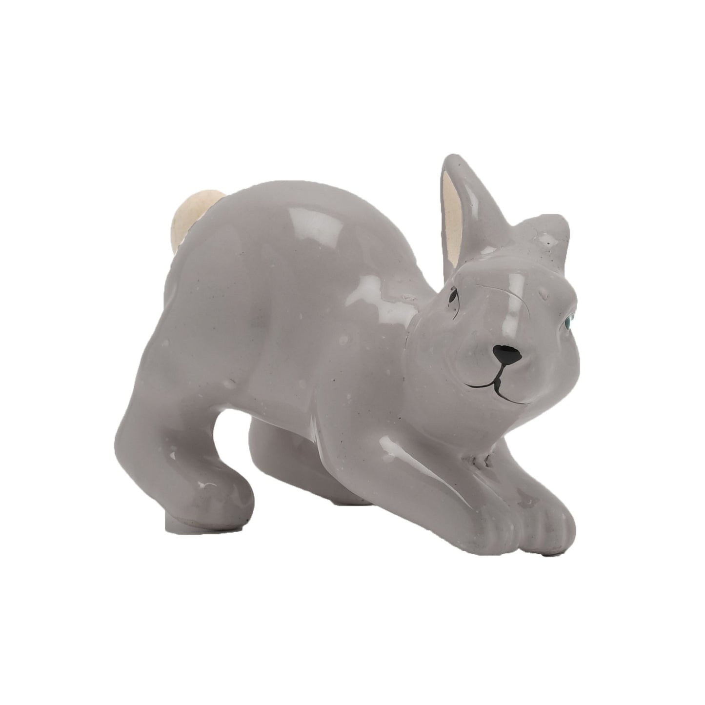 Gray ceramic rabbit figurine on a white background