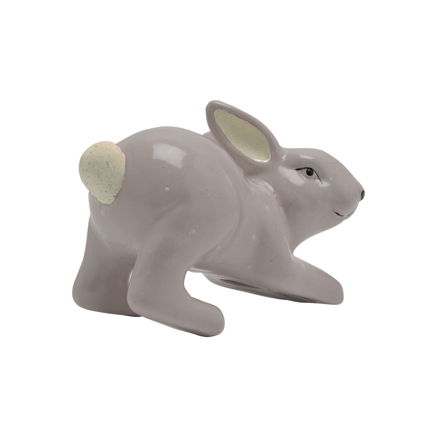 Gray ceramic rabbit figurine on a white background